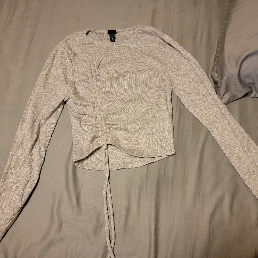 Wild Fable Long Sleeve Crop Top, XS, Gray